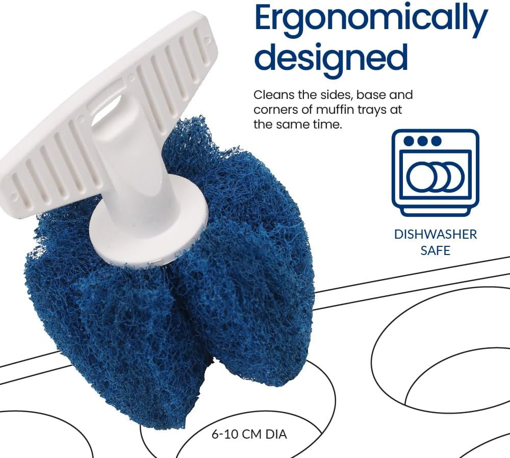 White Magic Muffin Pan Cleaning Brush - 8Cm Round, Made in USA, Non-Scratch Bristles, Ergonomic Handle for Easy & Comprehensive Cleaning of Muffin Trays 6Cm-10Cm, Ideal for Non-Stick Pans