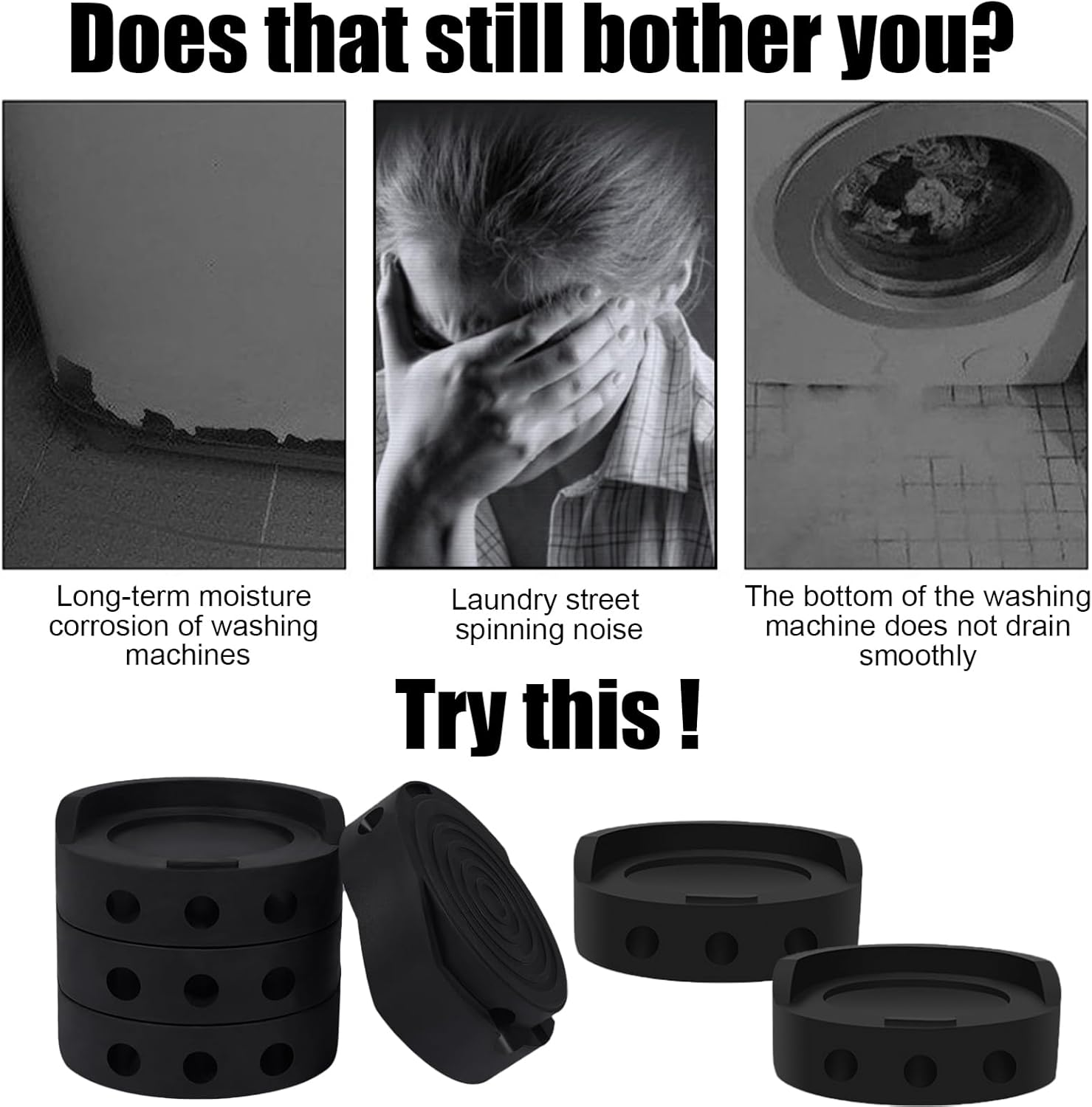 Anti Vibration Pads for Washing Machine Anti-Walk Washer and Dryer Mat Set Ideal for Vibration Reduction and Shock Absorber Appliance Noise Dampening Rubber Isolation Feet Fit Washing (4)