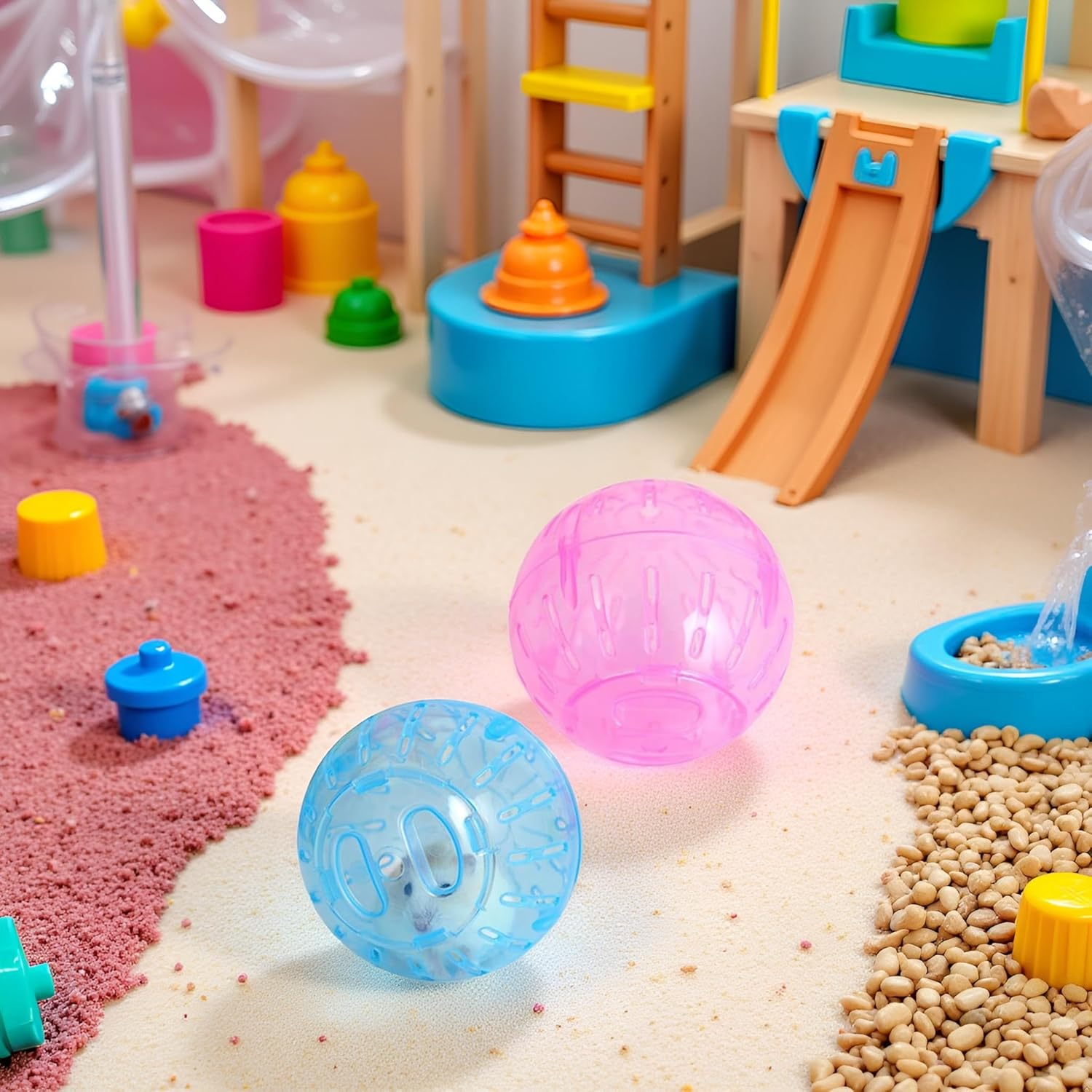 2Pcs Hamster Balls Dwarf Hamster Exercise Balls Running Wheel Gerbil, Small Animals, Small Pet Supplies(Blue and Pink) image number 6