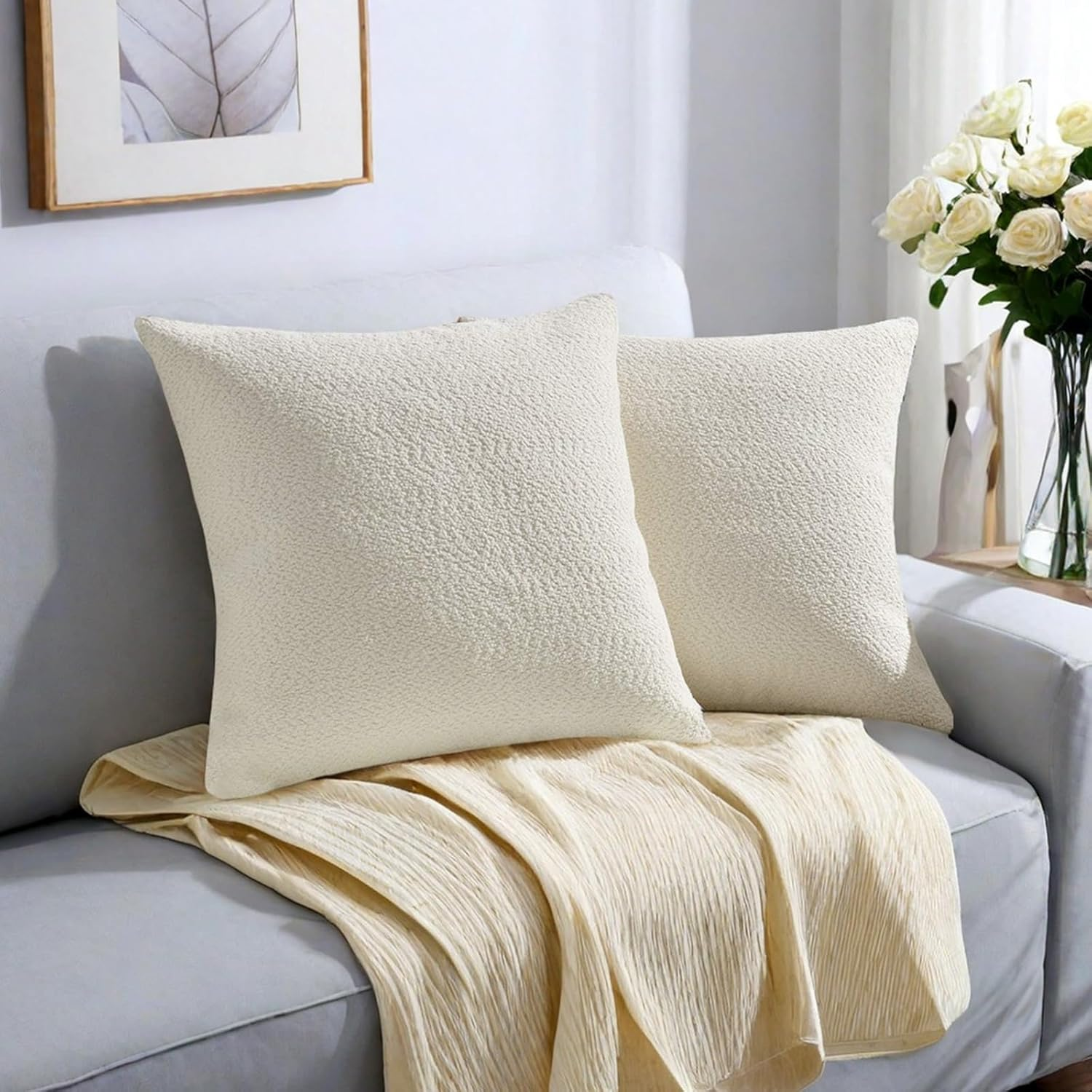 DONGMEIWANG Decorative Throw Pillows Set of 2 Boucle Textured Throw Pillow Covers 18 X 18 Cozy Soft Accent Cushion Cases Throw Pillows for Bed Sofa Couch and Living Room