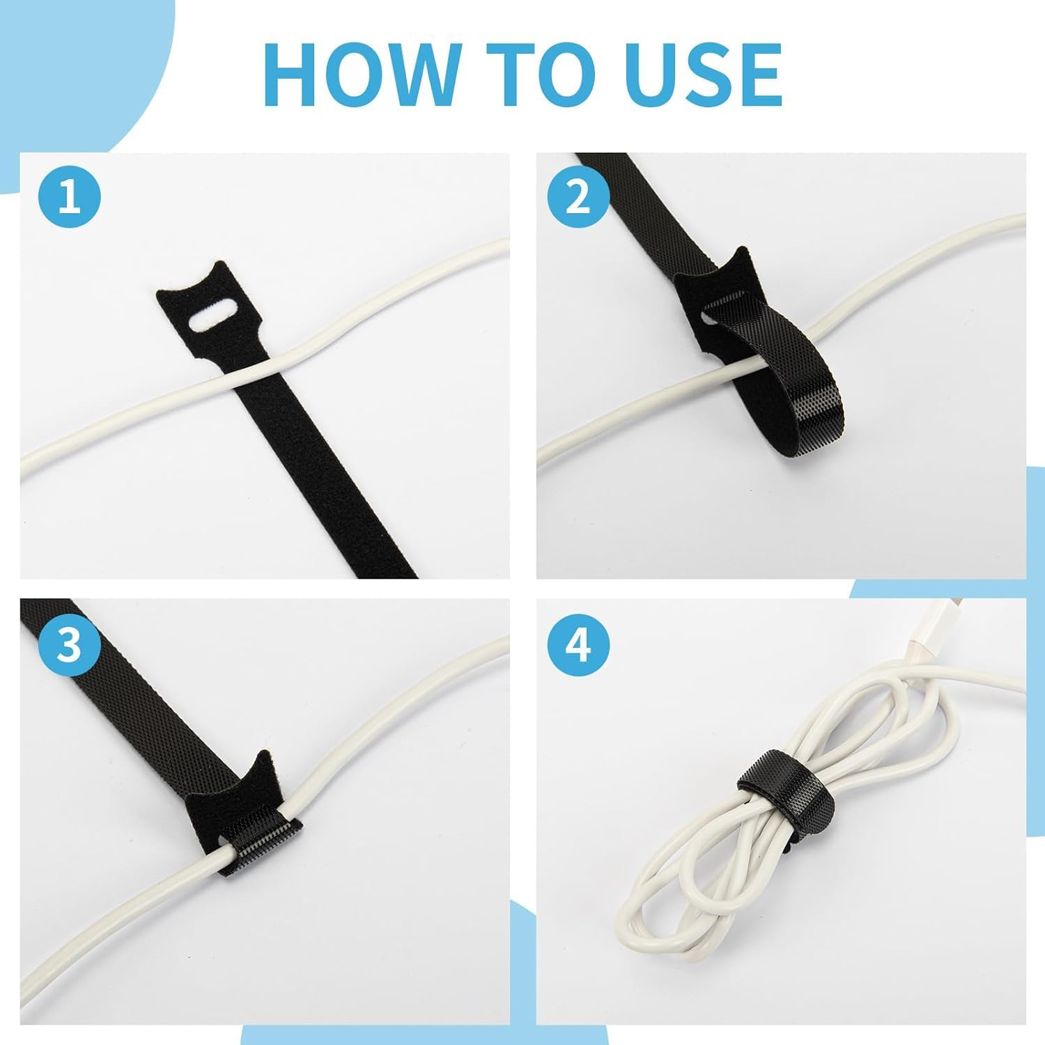 200PCS Reusable Cable Ties, Adjustable Hook and Loop Straps Cable Management Cord Organizer for Home Office (15X1.2Cm Black,Green） image number 4