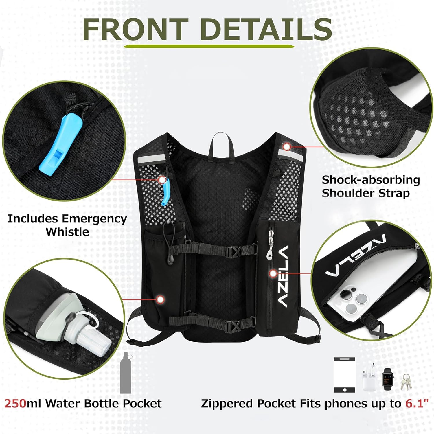 AQIIGOSE Running Hydration Vest, Lightweight Hydration Backpack for Women Men Jogging Trail Race Marathon Cycling Hiking Climbing Camping image number 4