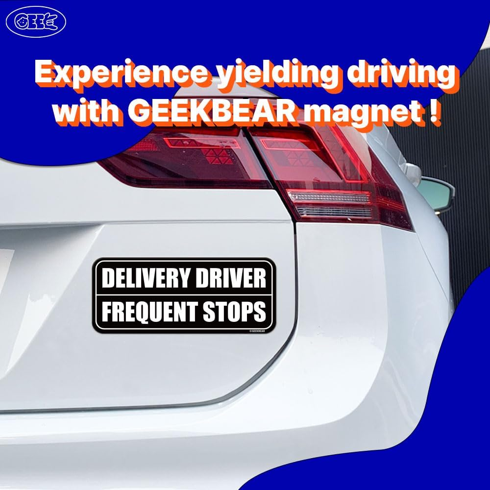 GEEKBEAR Delivery Driver Frequent Stops Car Magnet - Colorful, Reflective, Weather-Resistant - Rectangular 8.7 X 3.5 in (Black/Black) image number 3
