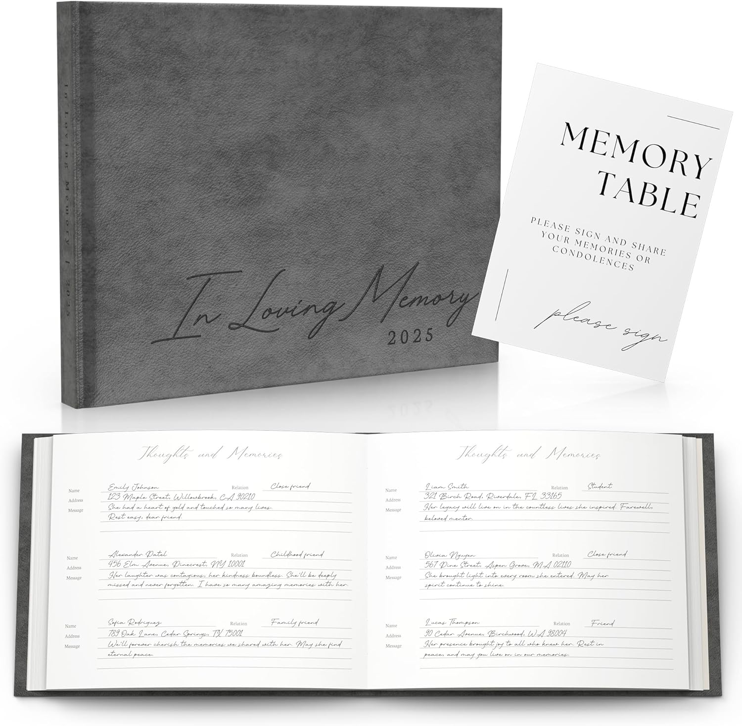 Funeral Guest Book for 2025 Celebration of Life Memorial Service - Leather Memory Book for Funeral Guests to Sign in with Condolence Memory Table Sign & Back Pocket - Blue Guestbook