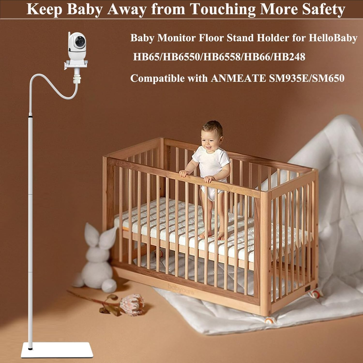 FORUBR Baby Monitor Floor Stand Holder Mount Compatible with Infant Optics DXR-8 Pro,Nanit Pro & Flex Stand,Hellobaby,Momcozy,Eufy,Motorola,Vava,Owlet, Universal Baby Camera Stand Mount (White) - White image number 2