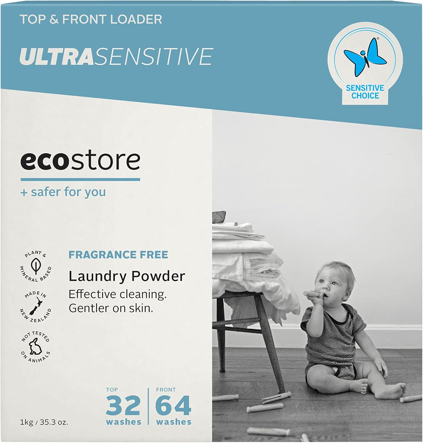 Ecostore Ultra Sensitive Laundry Powder 1Kg &ndash; Fragrance Free, Allergy Friendly, Dermatologically Tested, Powerful Stain Removal, Plant & Mineral Based image number 5