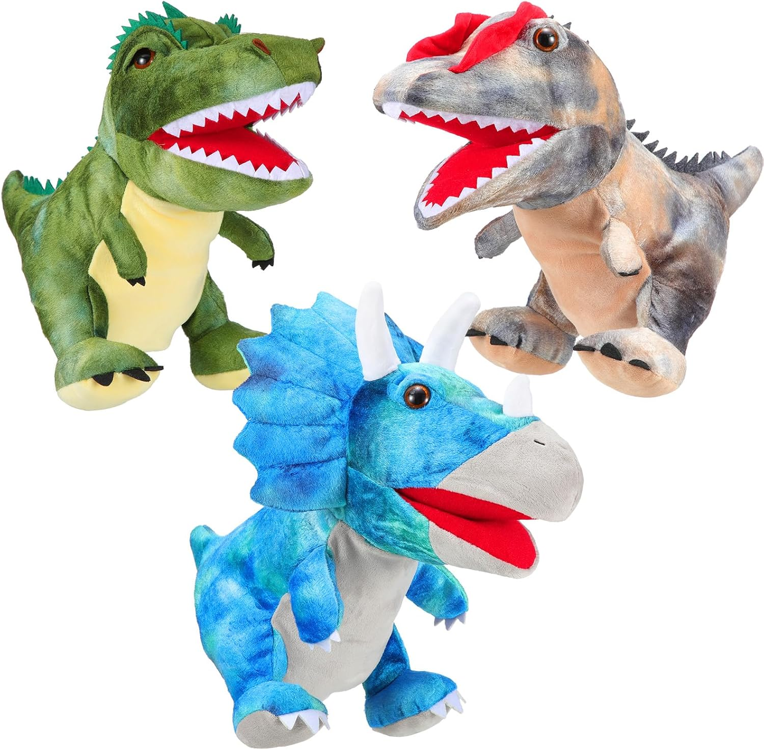 Silipull 3 Pieces Dinosaur Hand Puppets 12 Inch Plush Stuffed Animals Puppet Dinosaur Soft Toys for Animal Storytelling, Teaching, Preschool, Role Play (Tyrannosaurus, Triceratops, Dilophosaurus) image number 5