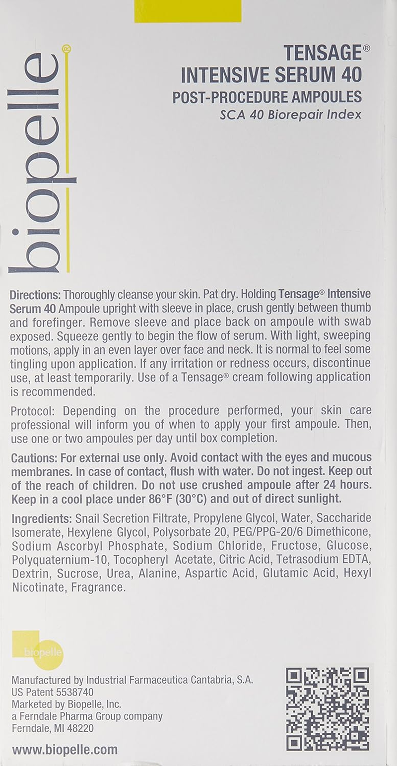 Biopelle Tensage Growth Factor Intensive Serum 40 Post-Procedure or Intensive Boost Ampoules with SCA 40 Biorepair Index, 10 Count image number 1