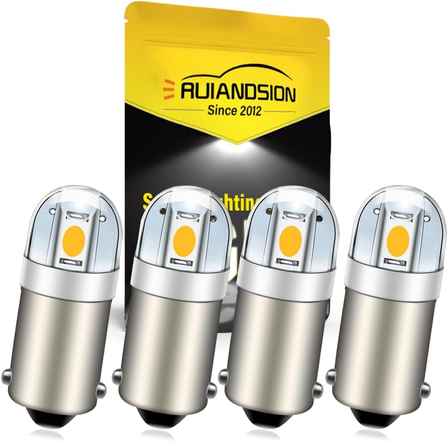 Ruiandsion BA9S LED Bulb BA9 1895 1891 53 57 White 12V LED Bulb 3030 2SMD Chipsets LED Replacement Bulbs for Car Interior Dome Map License Plate Glove Box Lights (Pack of 4)