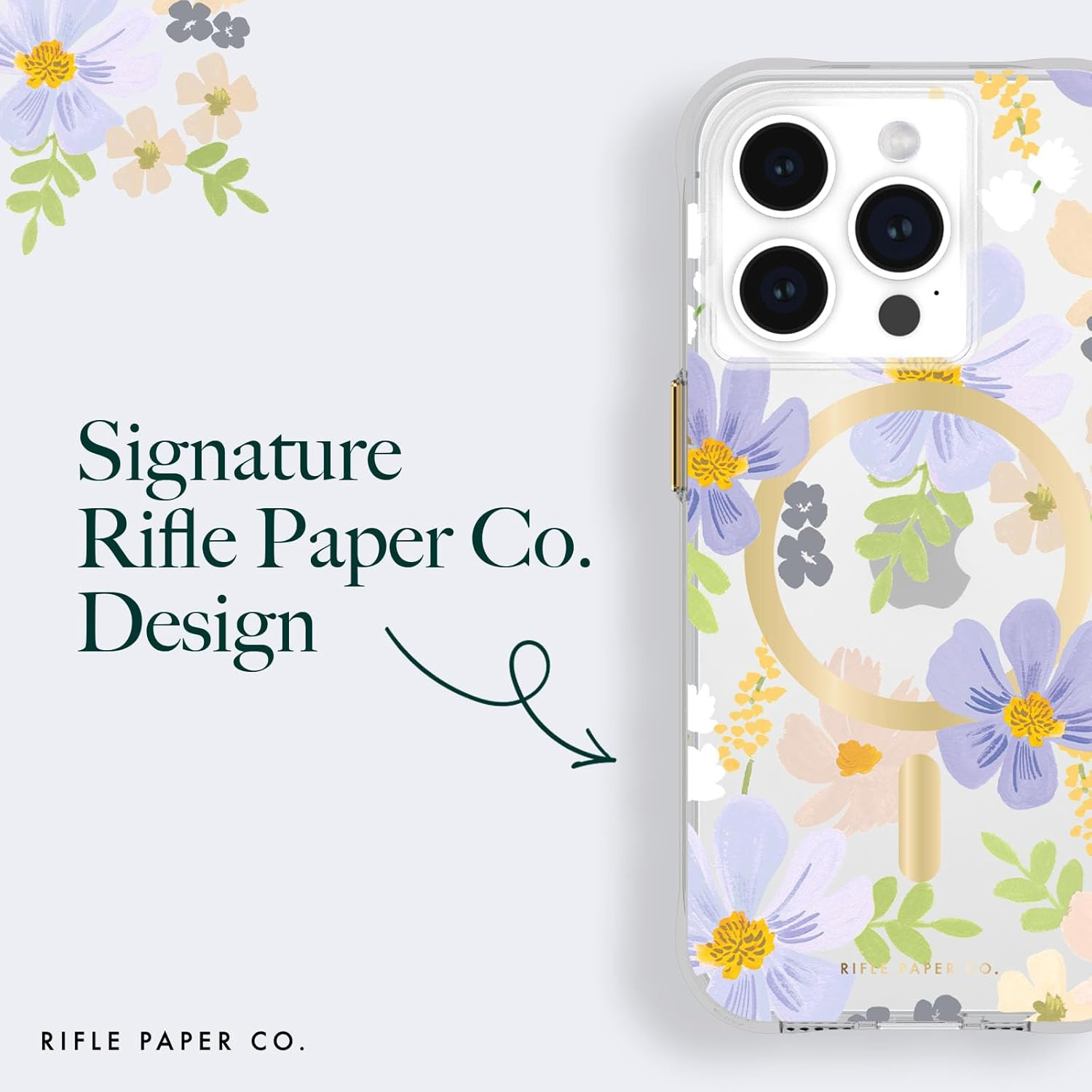 Rifle Paper Co. Iphone 15 Pro Case [Compatible with Magsafe] [12Ft Drop Protection] Cute Iphone Case 6.1" with Floral Pattern, Anti-Scratch Tech, Shockproof Material, Slim Fit - Willow - Petite Fleurs image number 4