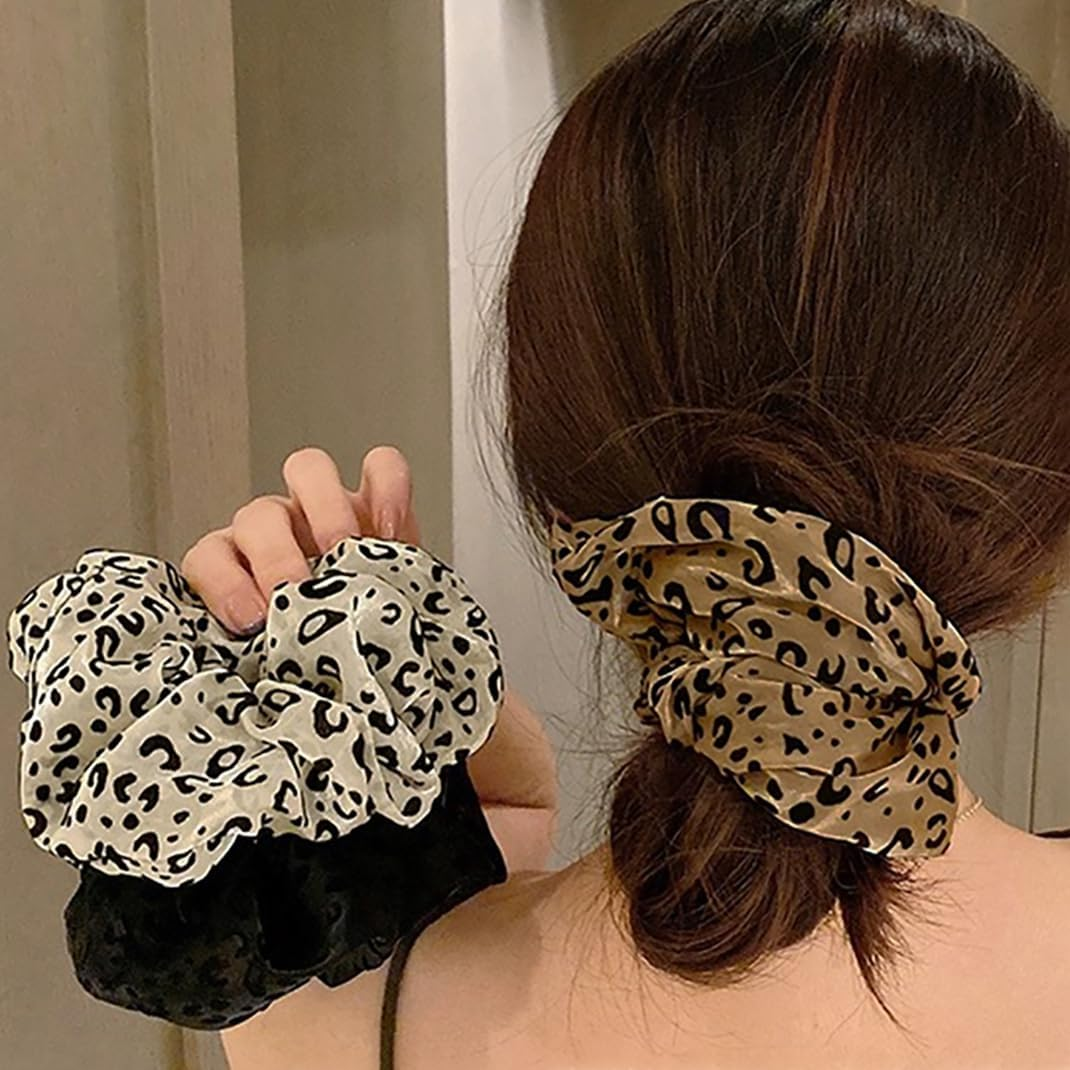 SZZLXYMT 3Pcs Retro Leopard Pattern Slats, Leopard and Cheetah Prints, Large Hair Bundles, Satin Silk Hair Pleats for Women and Girls image number 2