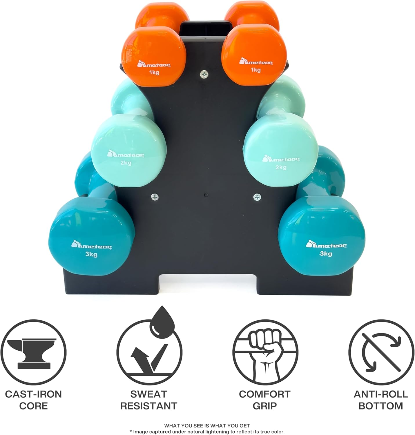 Meteor Dumbbells Anti-Slip Vinyl Dumbbell Soft Touch Gel Grip Hand Weights Home Gym Exercise Small Weight Set image number 3