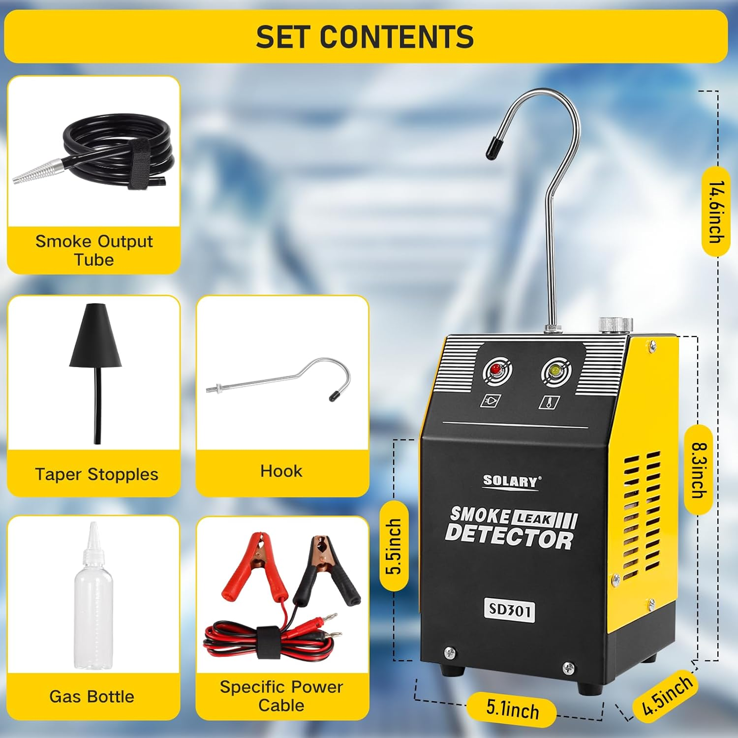 SOLARY Smoke Machine Automotive - DC12V EVAP Smoke Machine Leak Tester for Motorcycle/Car/Truck, Yellow image number 1