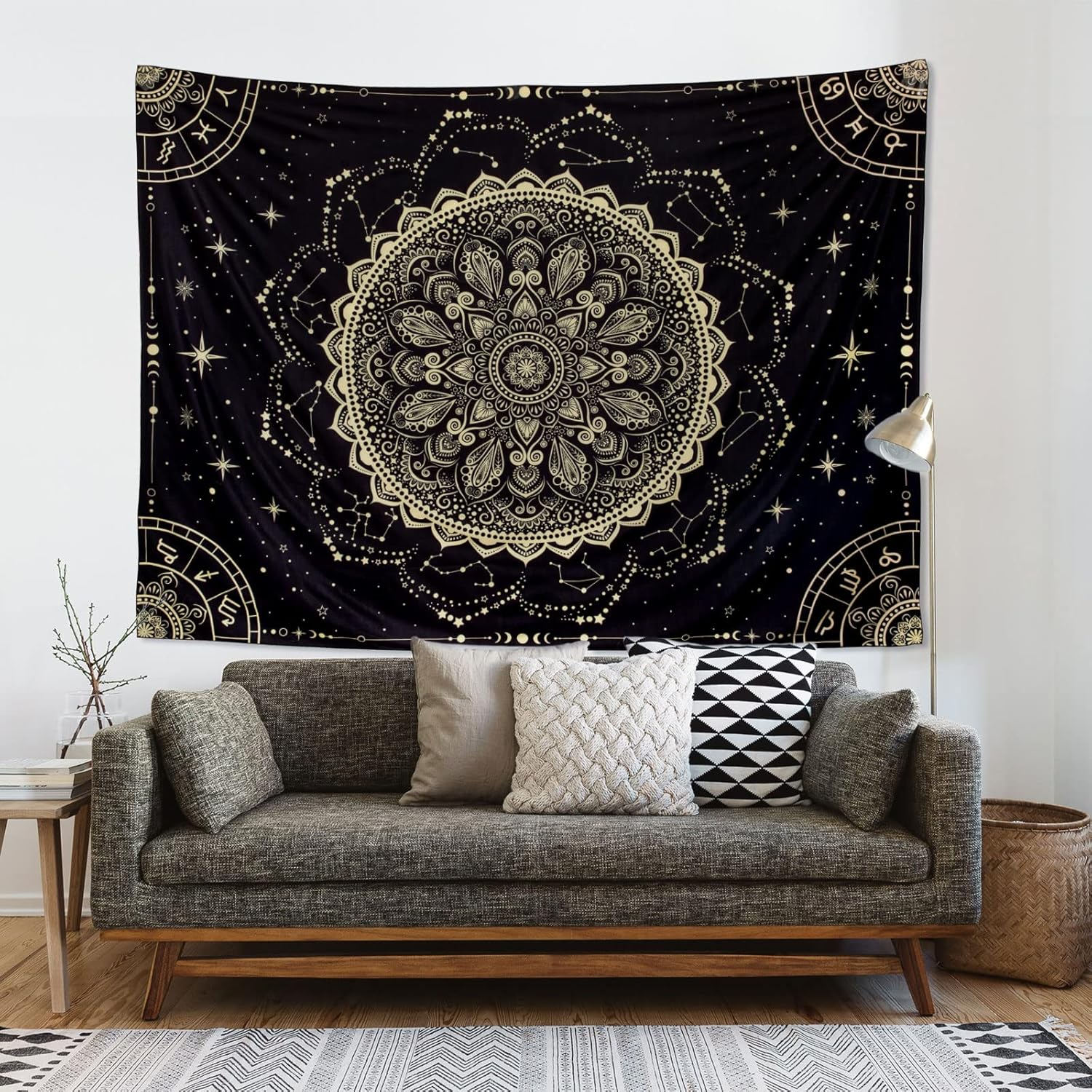 Black Golden Mandala Tapestry Astrology Wall Hanging Wall Tapestry Aesthetic Hippie Wall Decor Bohemian Wall Art Boho Home Decoration for Bedroom,Living Room,Dorm image number 6