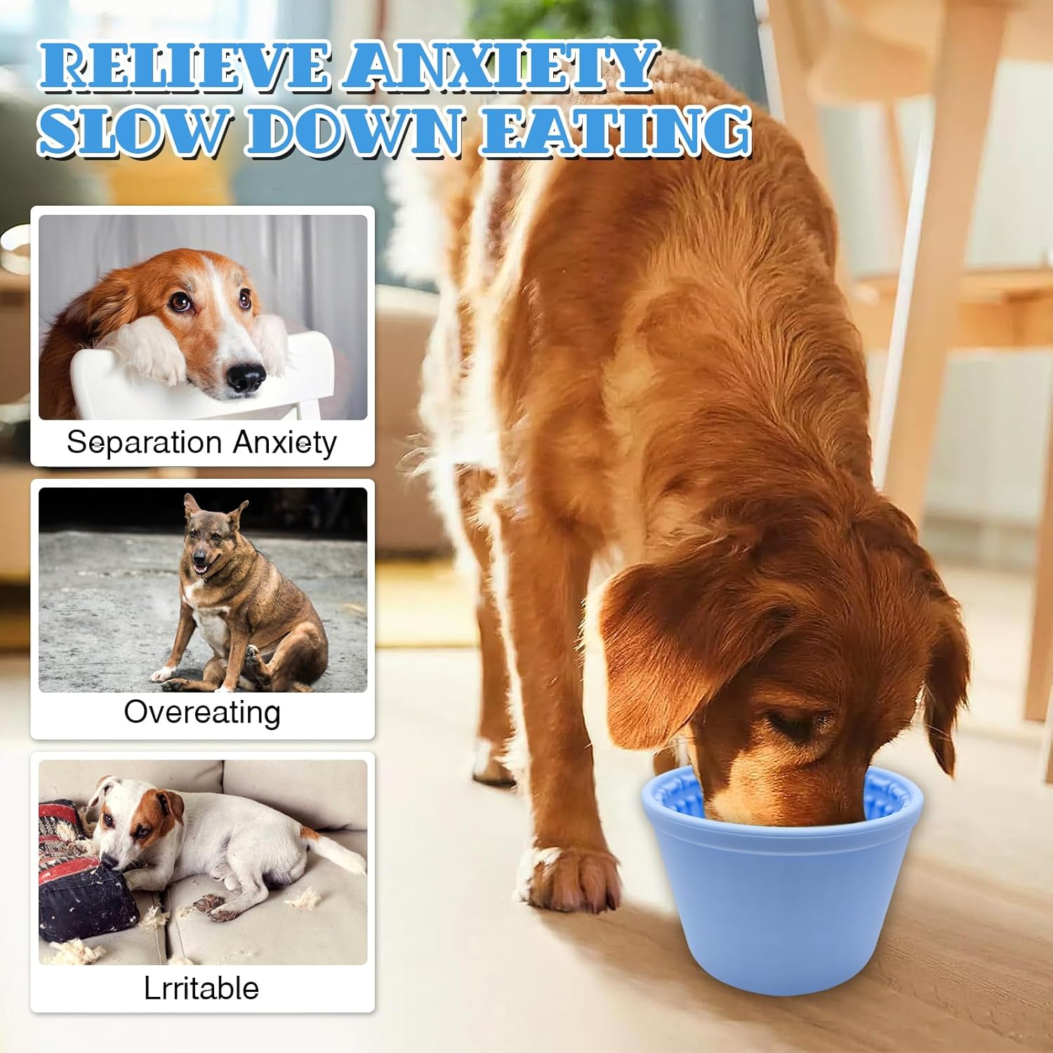 HAOJIAXUANH Dog Slow Feeder Bowl, 2Pcs Blue Silicone Dog Bowl Set,Healthy Pet Interactive Feeder with Suction Cups,Slow down Eating Speed,Dog Toys for Distraction,Relieve Anxiety image number 4