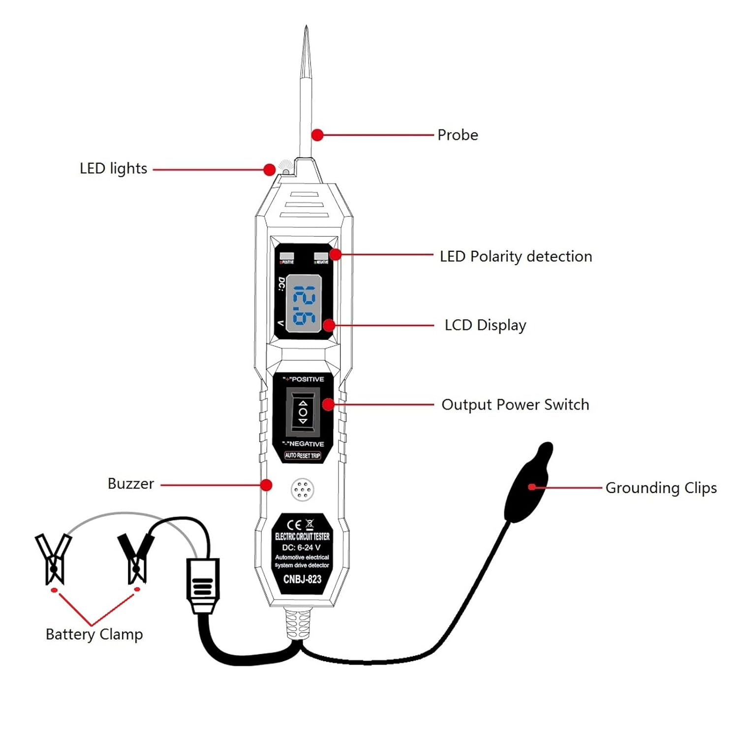 Power Circuit Probe Tester Automotive Circuit Tester Multifunction Diagnostic Tool with Front Light for Car Truck Electrical System Testing image number 5