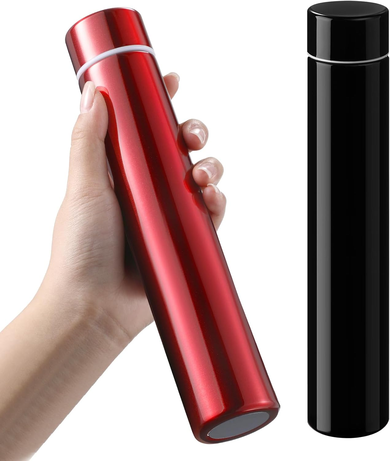 Vesici Slim Water Bottle 8.8 Oz Small Stainless Steel Purse Compact Insulated Water Bottles Camping Travel Backpack Pocket Flask for Car Cold Coffee Tea(Silver,2 Pack)