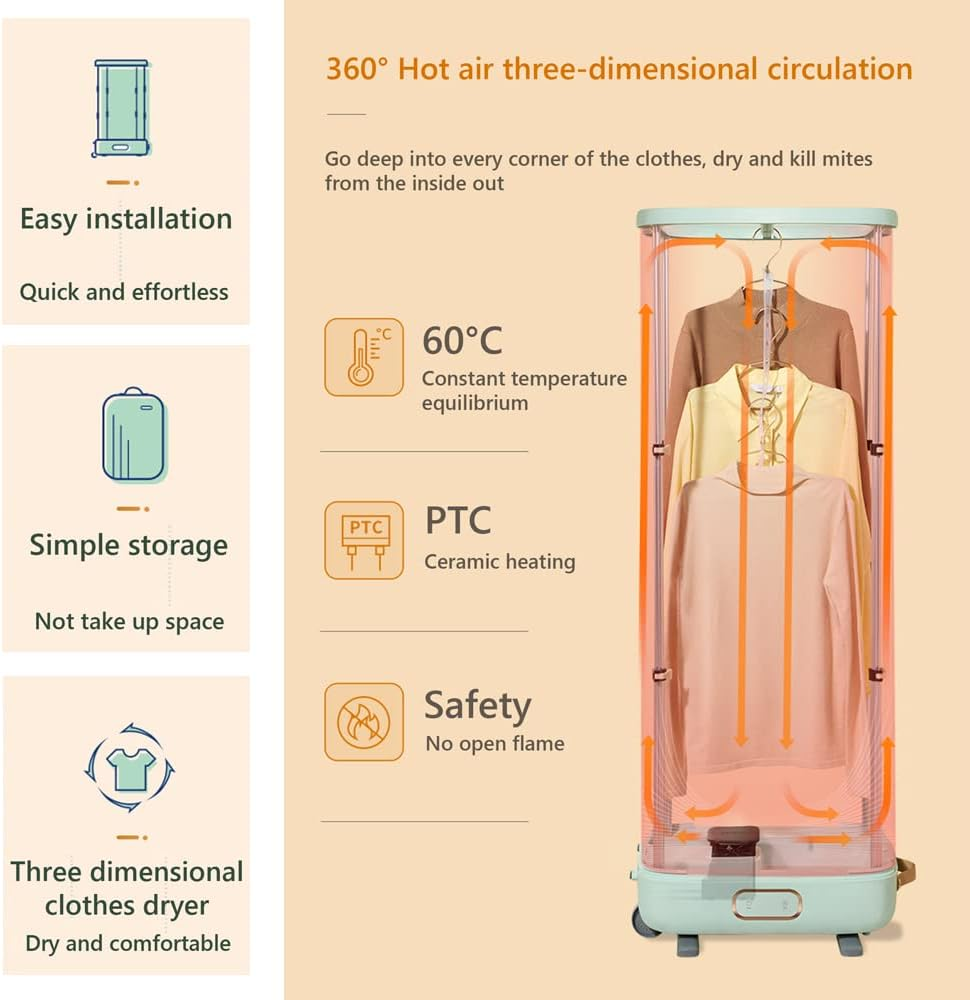 Hope Layer Portable Clothes Dryer Household Foldable 800W Electric Clothes Dryer Quick Drying Mites Removal AU Model image number 2