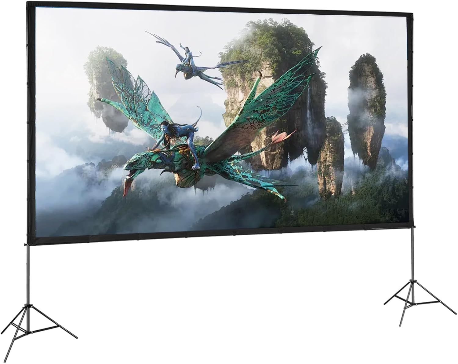 SOFHLILI Projector Screen with Stand,100 Inch 16:9 4K 1080 HD Outdoor Movie Screen with Stand,Wrinkle-Free Projection Screen with Tripods and Carry Bag,For Home Theater Cinema Backyard Movie Night image number 1