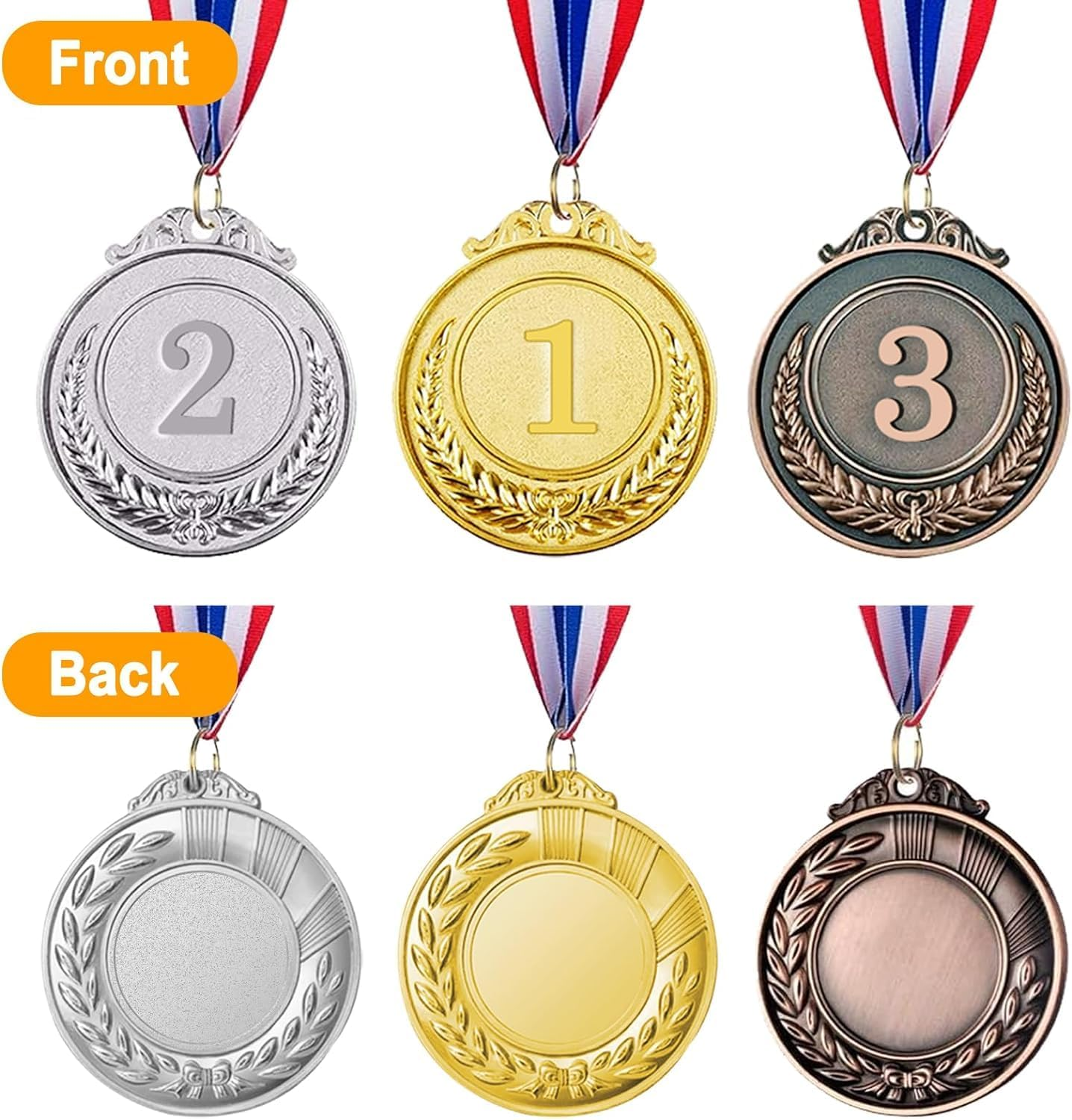 9 Pieces Metal Gold Silver Bronze Medals Award Medals Olympic Style Winner Medals for Children'S Adults Events 1St 2Nd 3Rd Olympic Gold Silver Bronze with Ribbon for Competitions Party Decorations image number 1