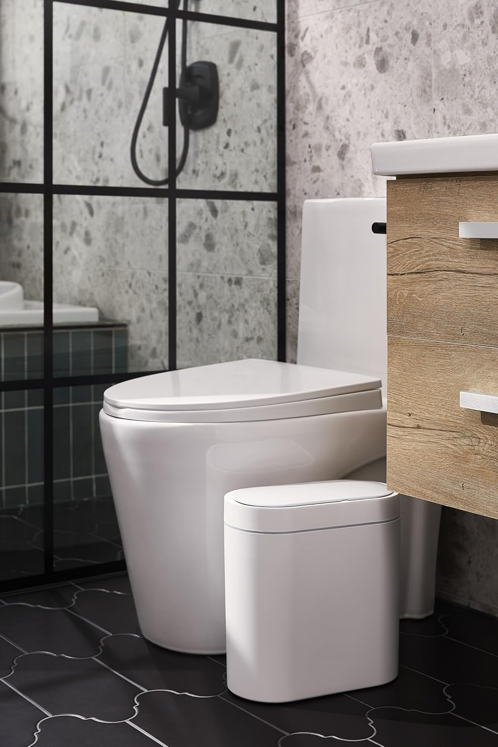 ELPHECO Bathroom Trash Can, 2.5 Gallon Waterproof Motion Sensor Small with Lids, 9.5 Liters Slim Plastic Narrow Automatic Bedroom Office , White image number 5