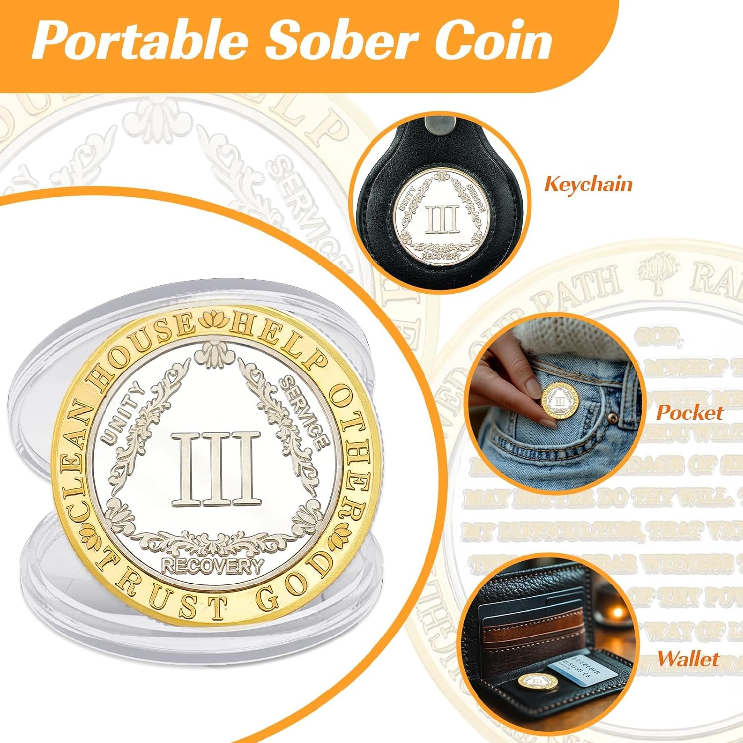 Silver Pattern Triangle 3 Year Sobriety Coin- Affirmation Sober Coin - AA Chips and Medallions &ndash; Addiction Recovery AA Coins &ndash; Narcotics Alcoholics Anonymous Sobriety Gifts for Women Men image number 4