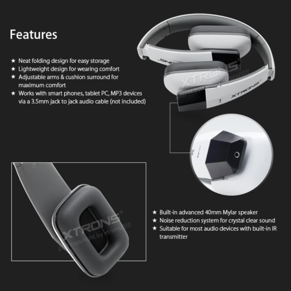 XTRONS White IR Wireless Dual Channel Stereo Headphones Infrared Headsets Cordless 2 Channels with Built-In IR Transmitter image number 5