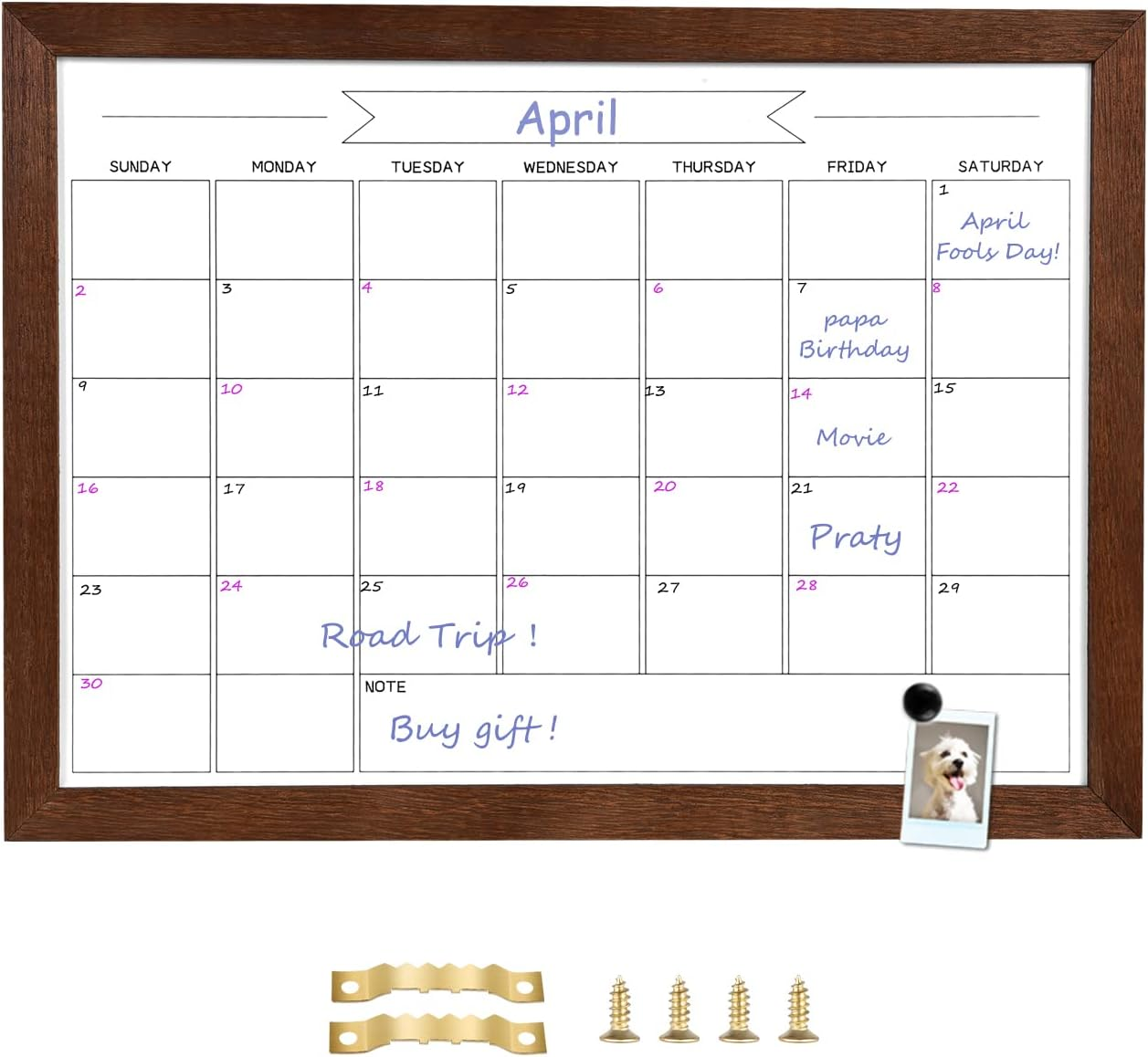 TORASO Dry Erase Monthly Calendar Board, Magnetic Whiteboard for Wall, Office/School/Home, Wood Frame Hanging Board for Kitchen Grocery List/Drawing/Memo, 10.5"X 14.5"(YL-RB-2737-B) image number 3