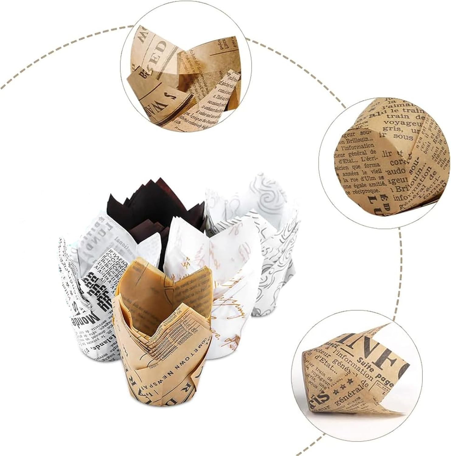 200 Pcs Tulip Baking Cups - Cupcake Wraps for Wedding and Parties - Christmas Muffin Tin Liners for Cupcakes image number 1