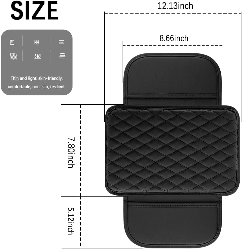 Arm Rest Cover for Car,Leather+Memory Foam Center Console Cover with Storage Bags,Universal Middle Console Cover Car Accessories Interior for Most Car Center Consoles (Black) image number 2