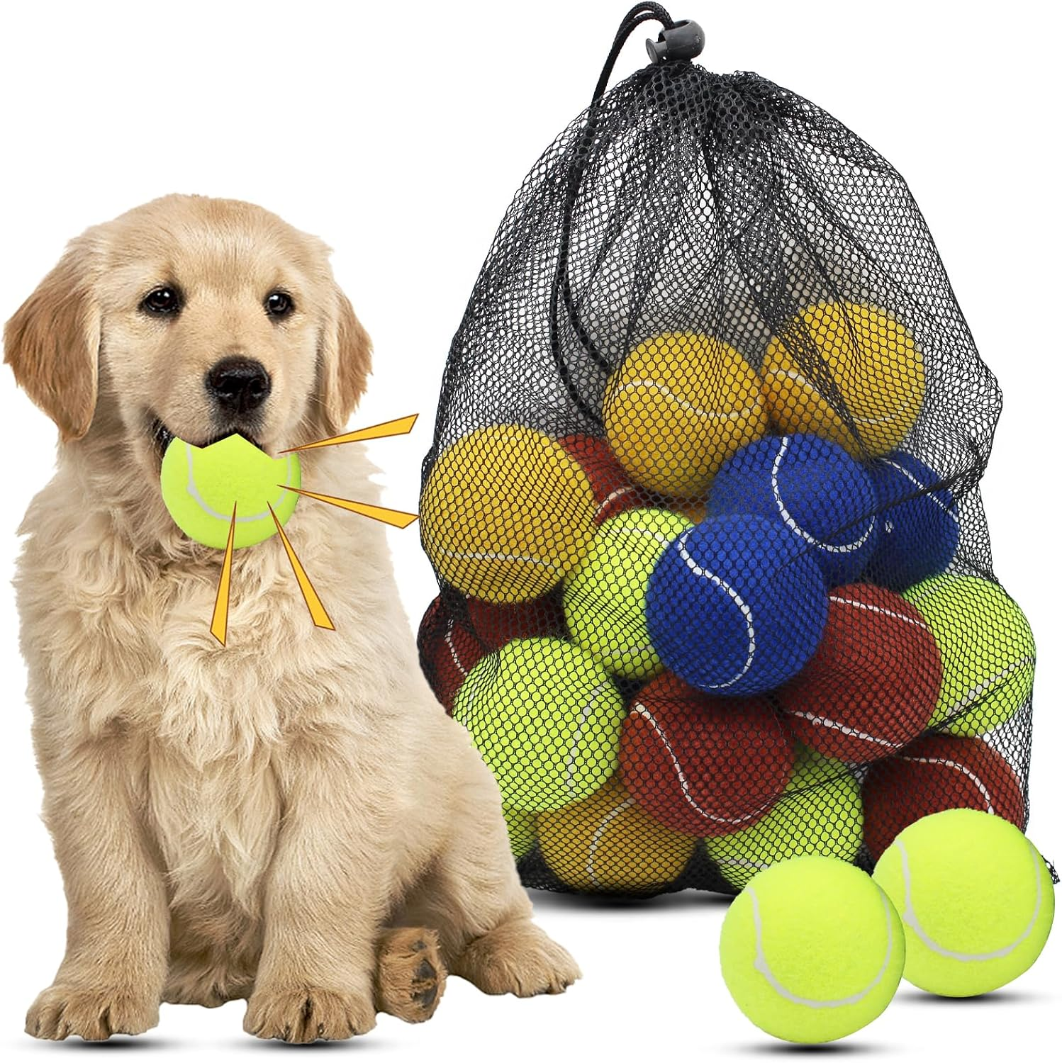 Magicorange Dog Tennis Balls, 20 Pack 2.5 Inch Floatable Squeaky Tennis Balls for Fetch Exercise, Natural Rubber Squeaky Dog Balls Training Safe (Multicolor, 2.5Inch) image number 4