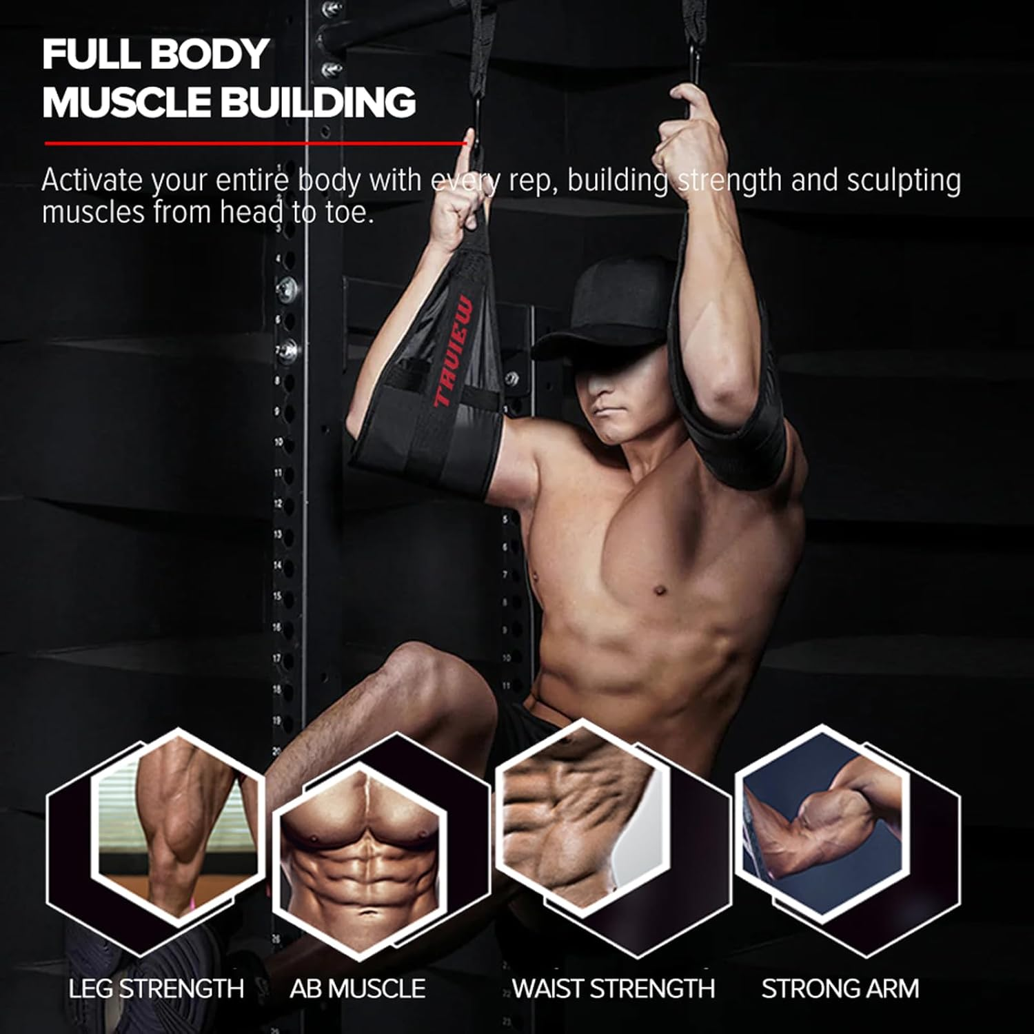 Abdominal Slings Portable Pull up Bar Hanging Leg Raiser Fitness (Black, 1 Pair) image number 3