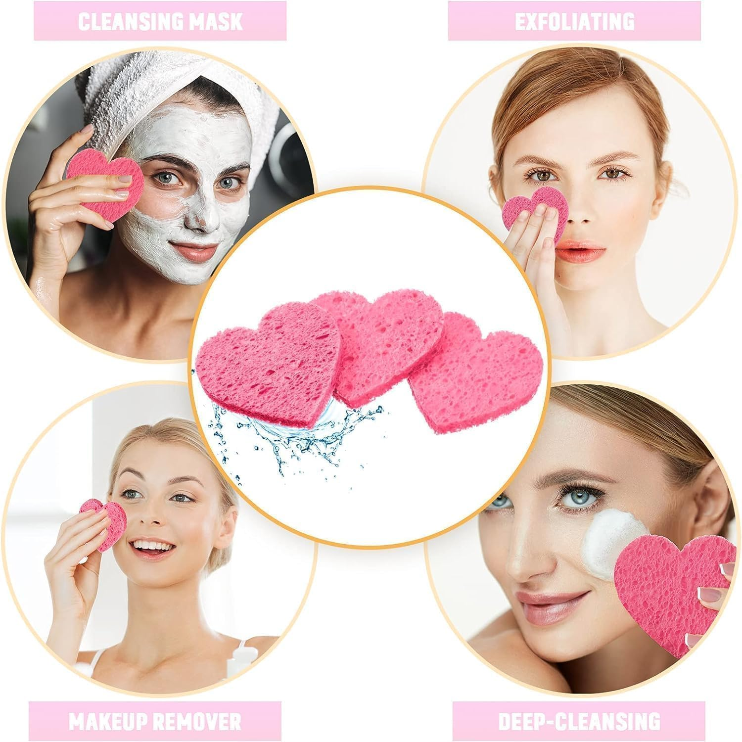 100 Pieces Facial Sponges, Heart Shape Compressed Face Sponge Natural Sponge Pads for Washing Face Cleansing Exfoliating Esthetician Makeup Removal (Pink) image number 2