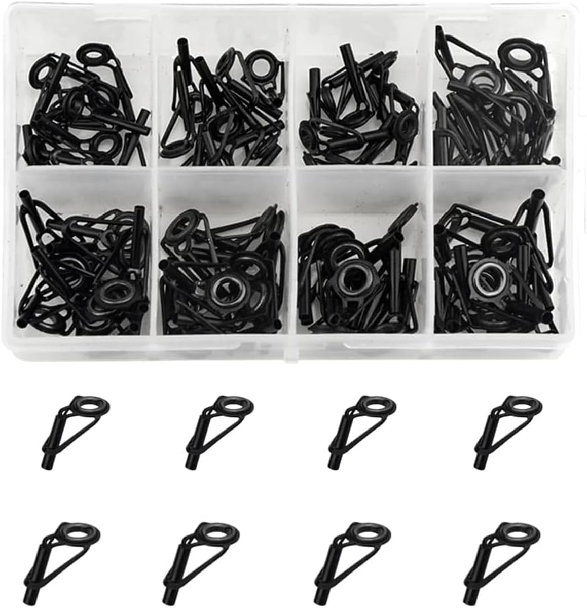 AIMALL 80-Piece Ceramic High-Carbon Steel Rod Guide Eye Rings for Fishing Rod Repair and Accessories, 8 Sizes image number 4