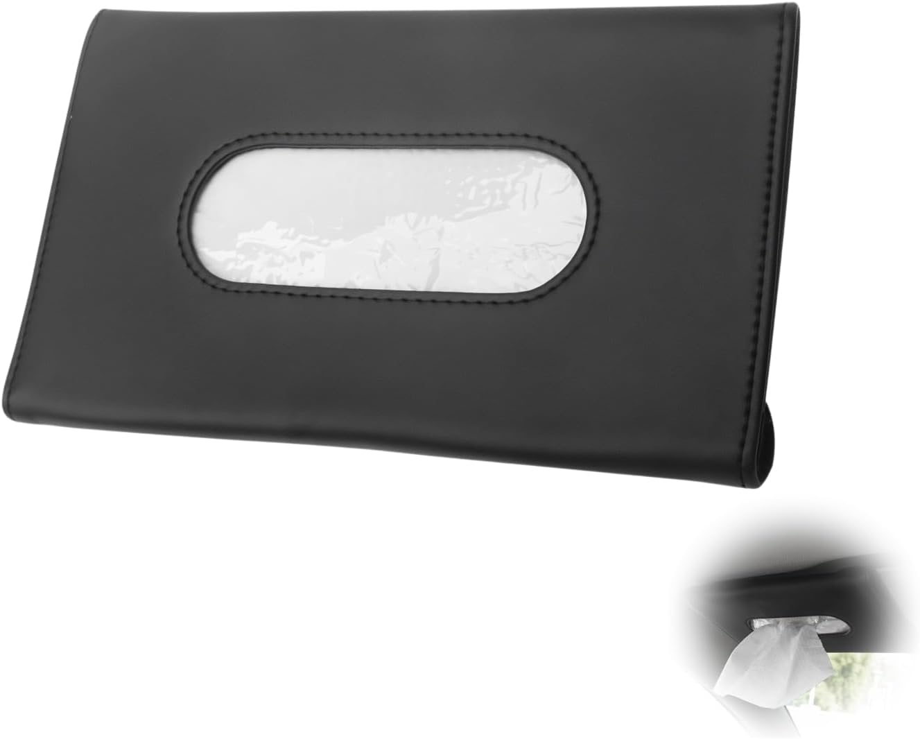 Visor-Mounted Car Tissue Holder &ndash; PU Leather Organizer with Flannel Lining (Black, 8.94X4.84) image number 1