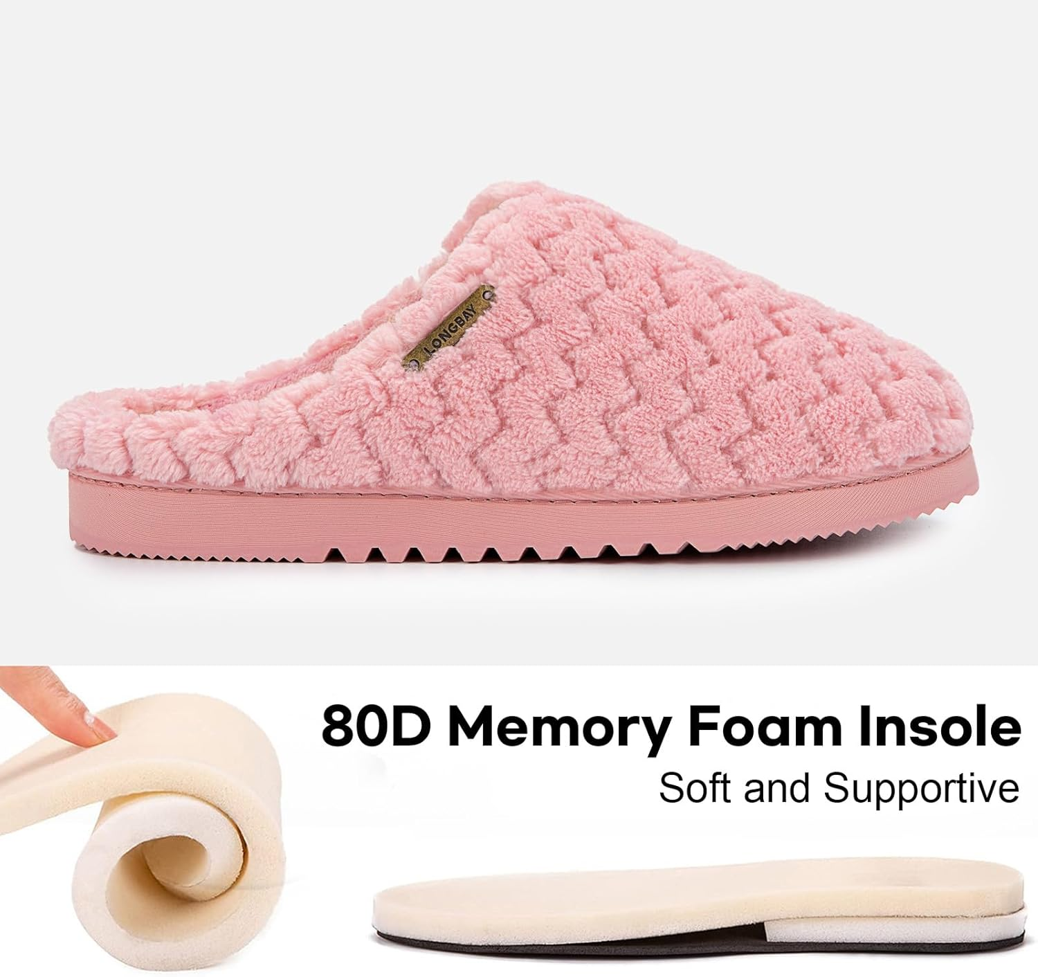 Longbay Women'S Comfy Coral Fleece Memory Foam Slippers with Comfy Flannel Upper Slip on House Shoes for Indoor or Outdoor image number 3