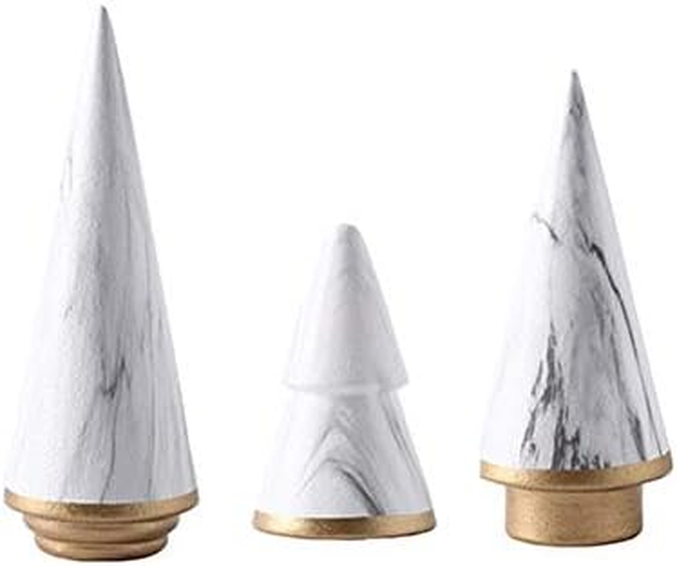 Kiaotime Simple Elegant Ceramic White Gold Christmas Tree Tabletop Counter Centerpiece Mantel Shelf Home Decor Accents Xmas Christmas Tree Decoration Ornament (Complete Set of 3)