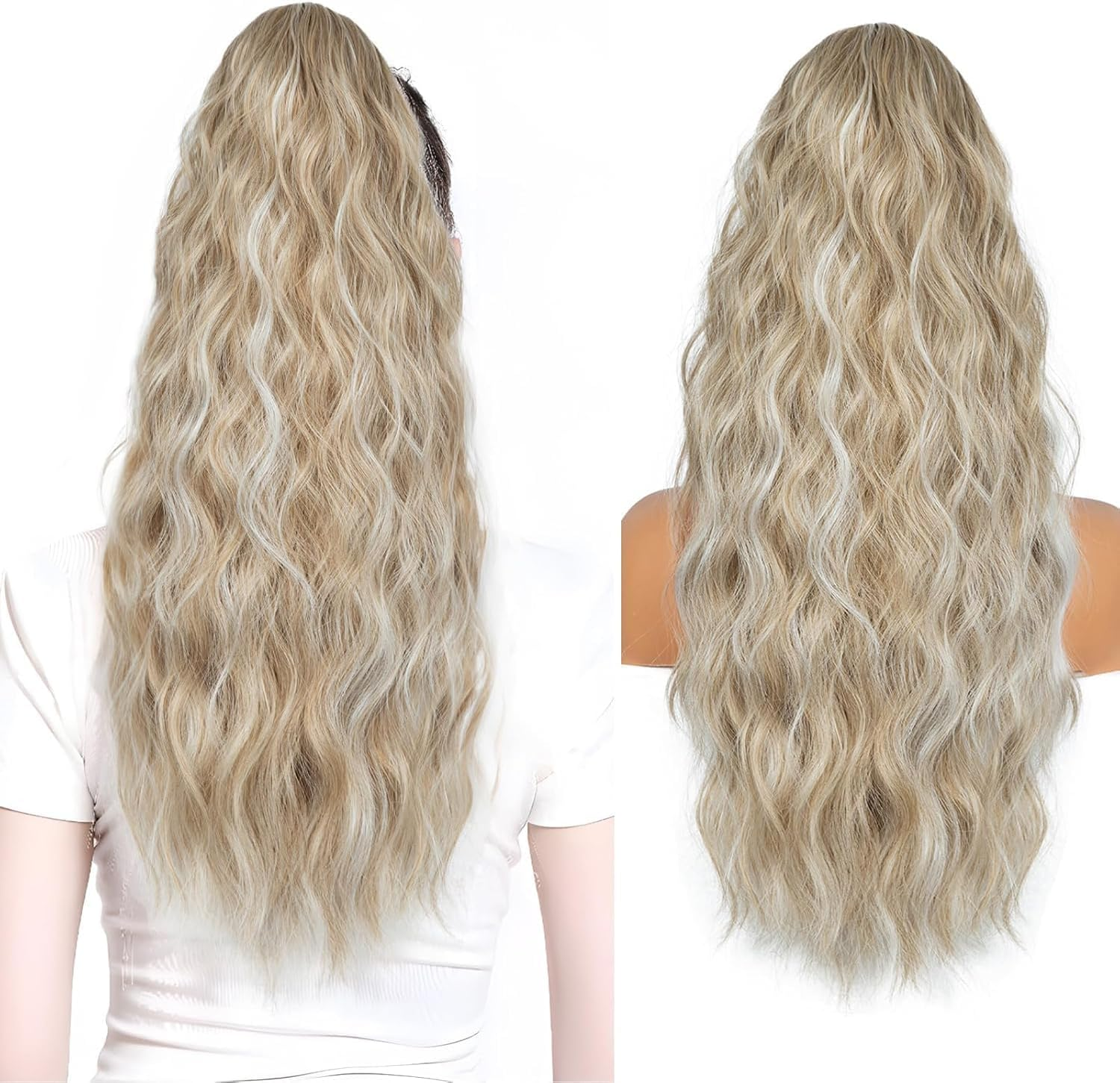 26 Inch Blonde Ponytail Extension, Drawstring Ponytail Extension for Women, Long Wavy Pony Tails Hair Extensions, Synthetic Hair Extensions Ponytail for Daily Use