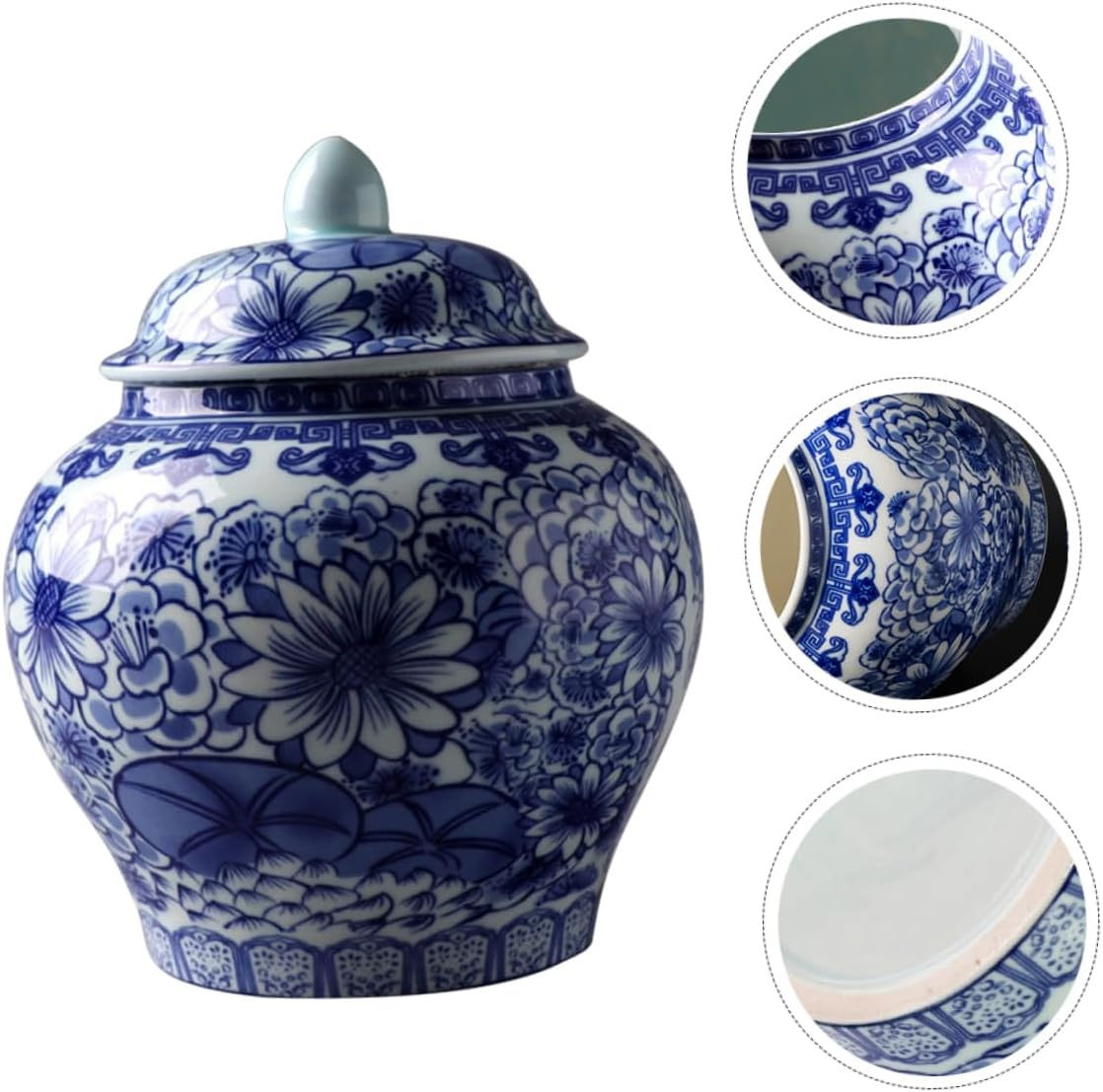 VINTORKY Blue and White Porcelain Tea Canister, Ceramic Storage Jar with Airtight Seal, Household Kitchen Canister for Loose Leaf Tea Storage, Delicate Home Accessory image number 2