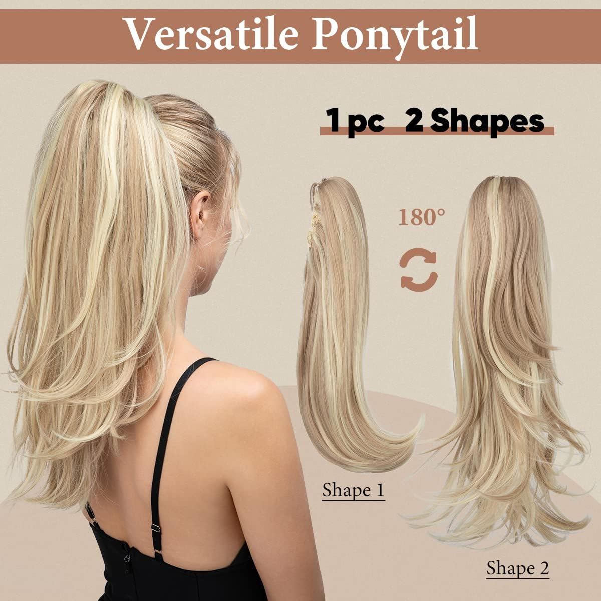 YOUNGWAYS Clip in Ponytail Extension Dirty Blonde 18 Inch Pony Tails Hair Extensions for Women Long Straight Curly Tail Ponytail Hair Piece Synthetic Fake Versatile Pony image number 2
