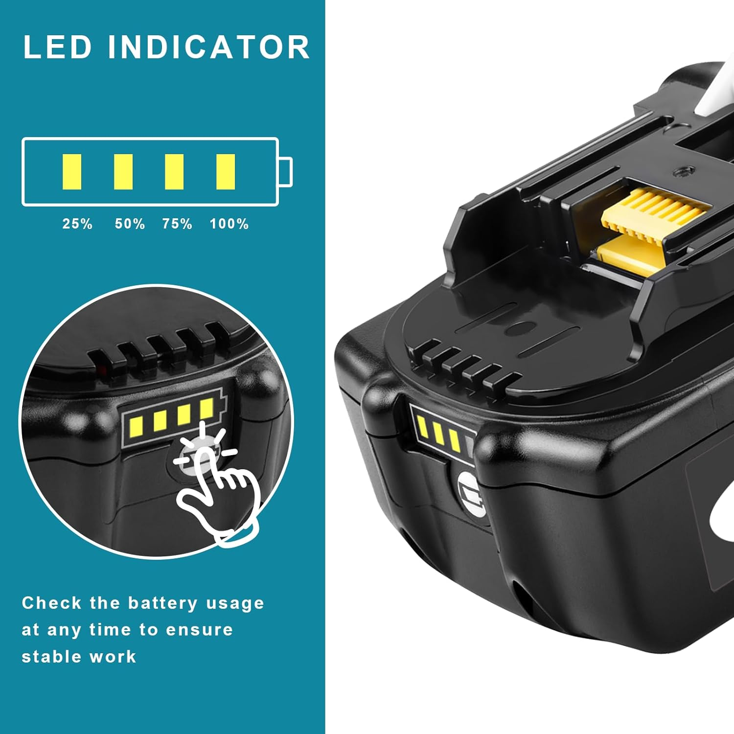 5000Mah Replacement Battery for Makita BL1815 BL1830 BL1835 BL1840 BL1850 BL1860 LXT400 18V Cordless Power Tools image number 4