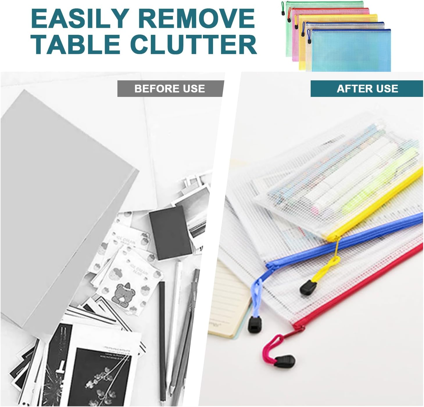 20 Pack A4 Mesh Zipper Pouch Document Bag, Document Organiser, Document Folder, Suitable for School Office Supplies, Cross Stitch File Folder Organization Storage image number 4