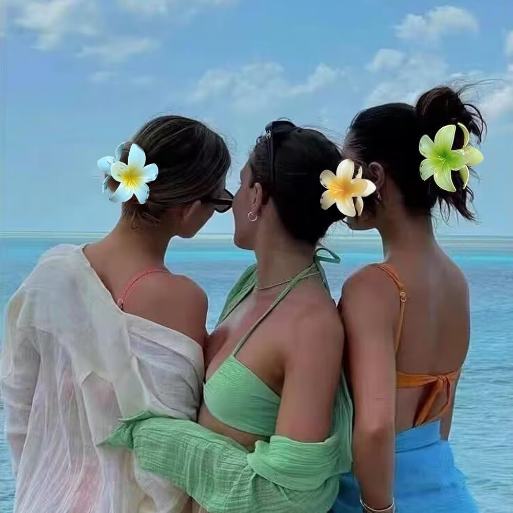 Flower Hair Clips for Women Claw Clips Summer Beaches Fashion Hair Accessories with Gradient Cute Design Barrettes Hold Hair in Place for Thick Thin Hair (Blue, 3Pcs: 1 Large 2 Small) image number 6