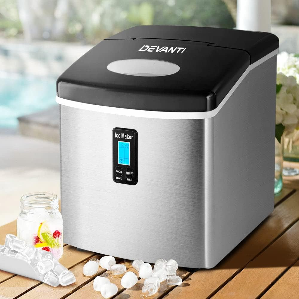 Devanti 120W Stainless Steel Portable Ice Cube Maker Machine, 3.2 Litre Capacity, Silver image number 1