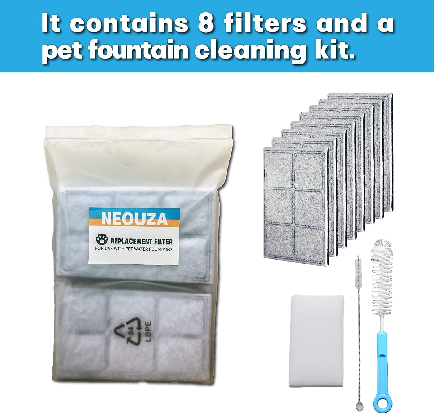 NEOUZA Premium Charcoal Water Filter Replacement Compatible with Drinkwell Platium Pet Fountain(8-Pack),And a Fountain Cleaning Kit image number 5