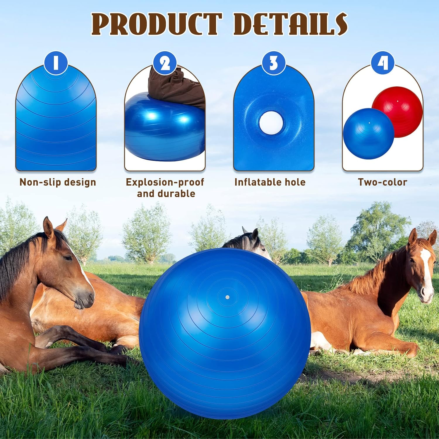 2 Pcs 30 Inch Horse Ball for Play Large Horse Ball Big Herding Ball for Horse anti Burst Horse Soccer Ball Giant Horse Play Ball Toys for Horses to Play With, Pump Included, Blue and Red image number 4
