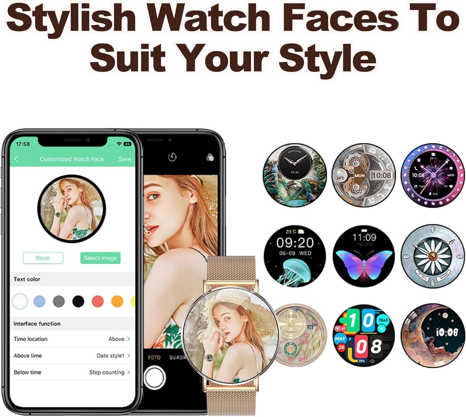 Ultra-Slim Smart Watches for Women(Call/2 Bands/All Metal), 1.32" AMOLED Ultra-Clear Screen Fitness Tracker with Spo2/Heart Rate/Sleep Tracking,Waterproof Smart Watch for Iphone/Samsung/Android - Silver image number 7