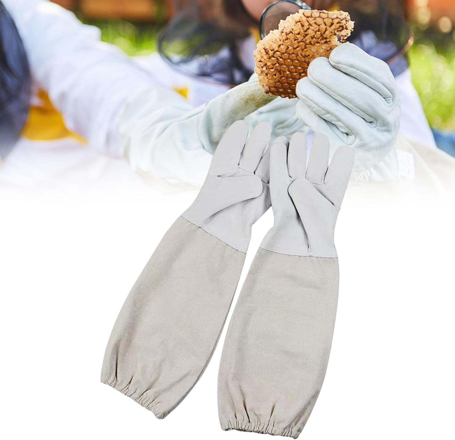 Perfk 2Pcs Beekeeping Gloves Beekeeper Gauntlets Beekeeping Supplies Tools Gardening Protective Sleeves Hand Protection for Adults, XL image number 1