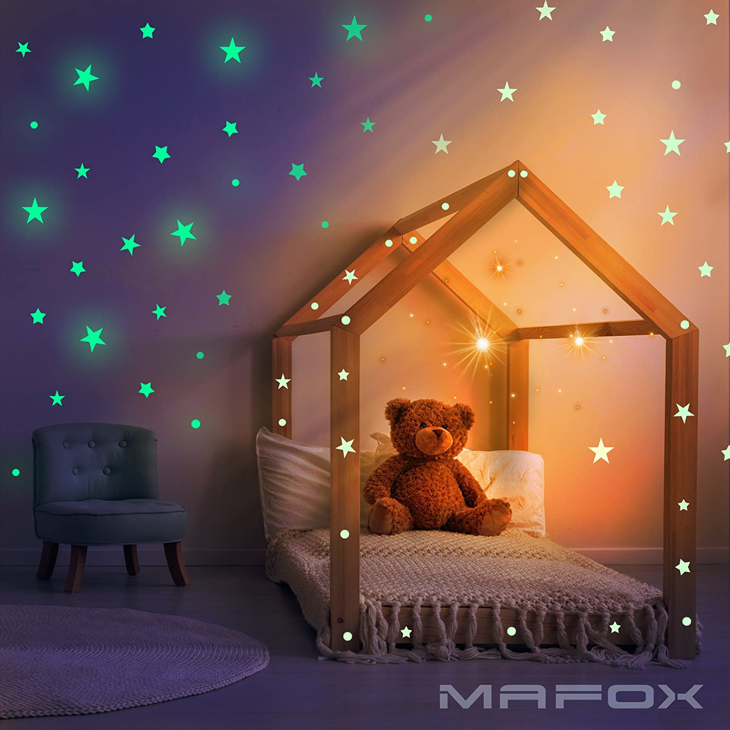 Glow in the Dark Stars for Ceiling or Wall Stickers - Glowing Wall Decals Stickers Room Decor Kit - Galaxy Glow Star Set and Solar System Decal for Kids Bedroom Decoration image number 5