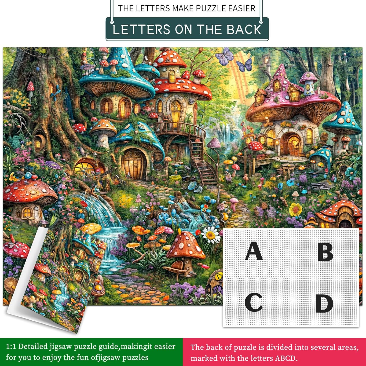 Jigsaw Puzzles for Adults 1000 Pieces, Interlock Perfectly Letter on Back No Dust, Home Decor Birthday Gift Toy for Men Women Elders Seniors, 1:1 Poster - Mushroom Garden